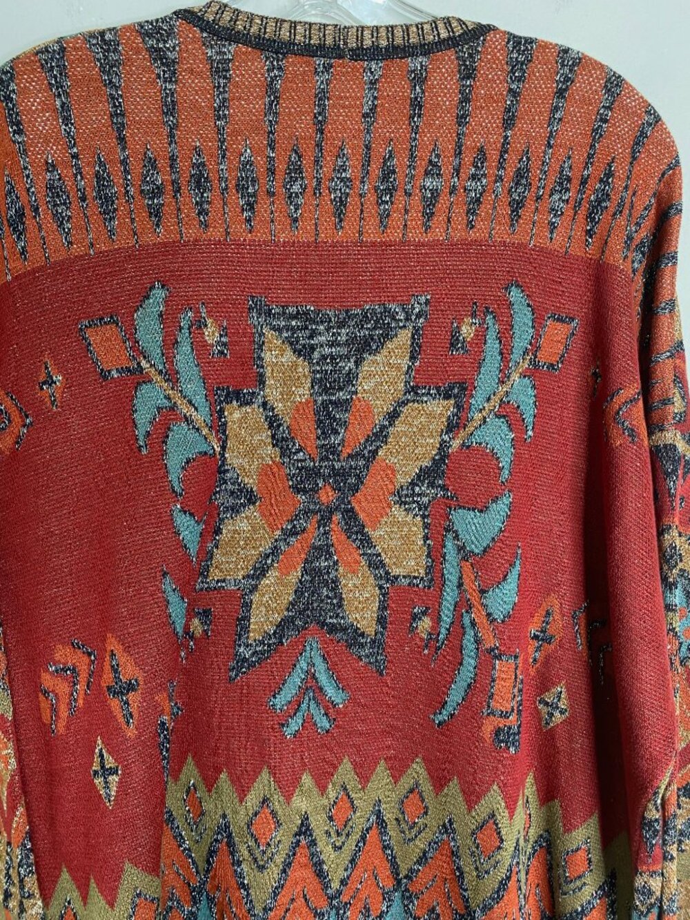 Peruvian Connection Dauphine Open Longline Cardigan Metallic Floral Medallion XL - Picture 6 of 13